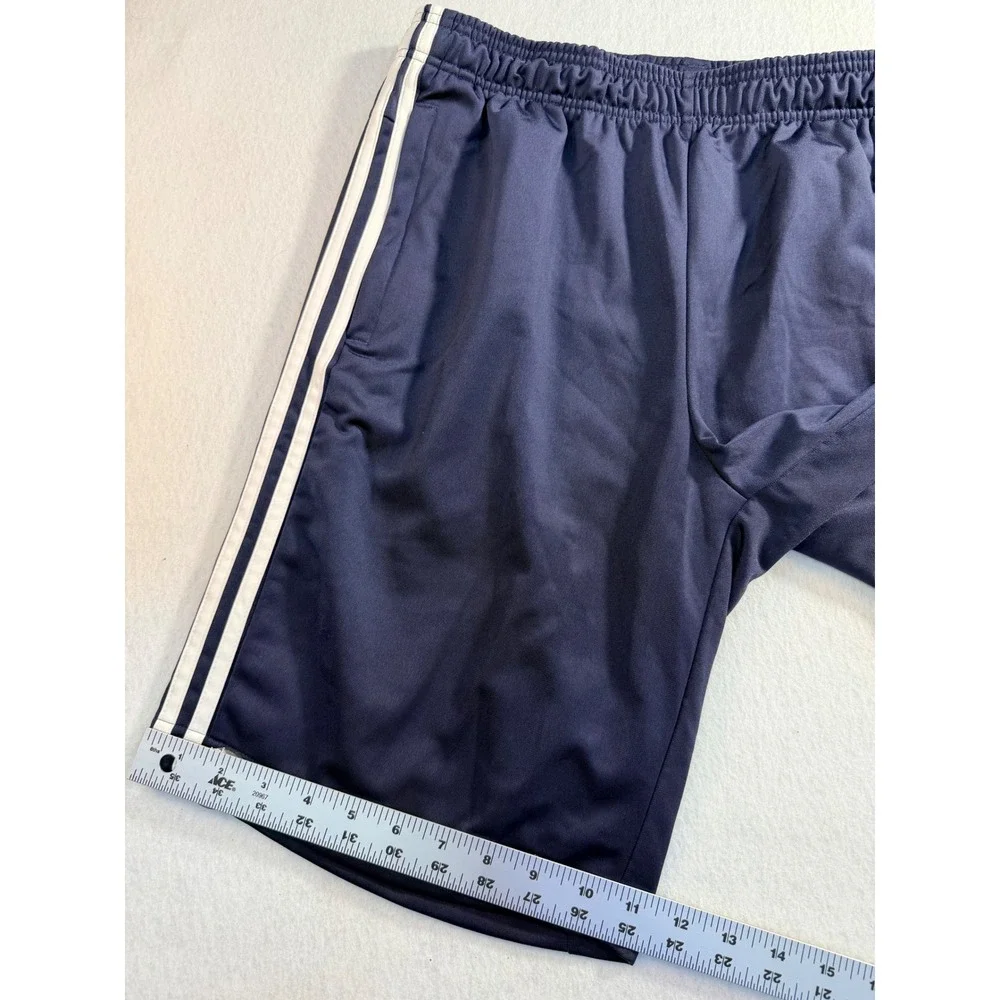 Adidas Mens Navy Blue White Triple Stripe Athletic Gym Shorts Pockets Medium